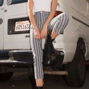 Brandy Melville Grey & White Striped Tilden Pants